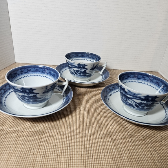 Vintage Vista Alegre Mottahedeh Blue 1824 Canton Cup And Saucer set Of 3 - Picture 11 of 13